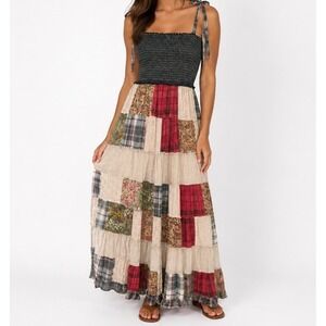 Young Threads Patchwork Dress Smocked Large Maxi Boho Cottage Prairie Western
